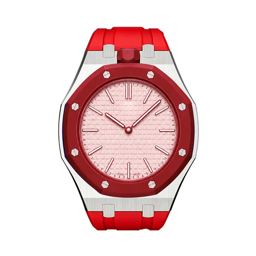 Eiche Pop Orange-Rot Stahl Silikonarmband