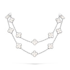 Classic 20-Motif Lucky Clover Long Necklace White Gold Collection