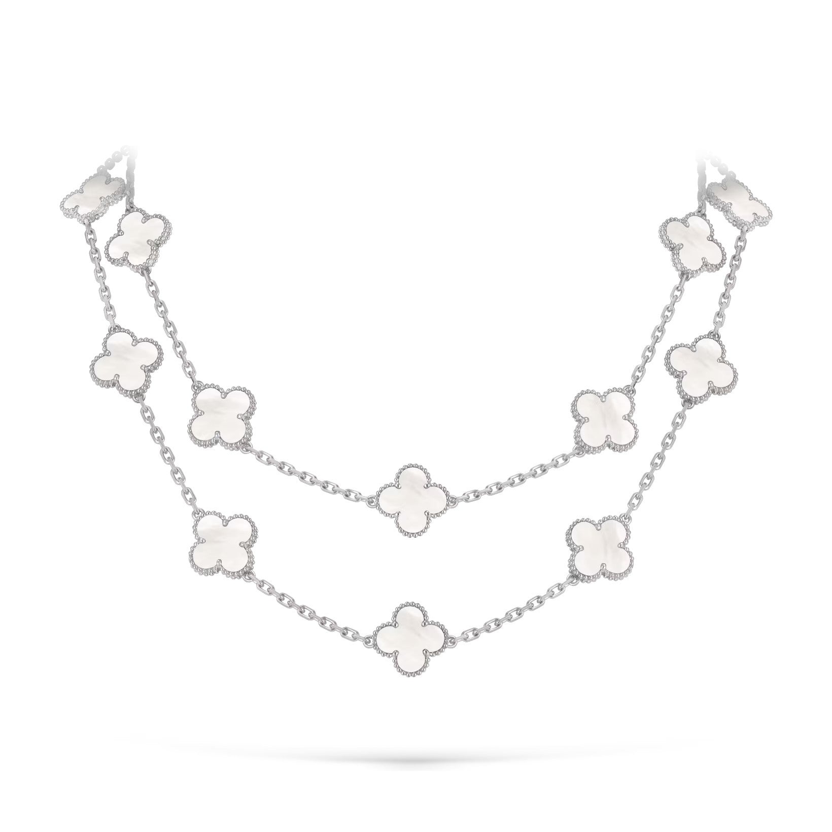 Classic 20-Motif Lucky Clover Long Necklace White Gold Collection