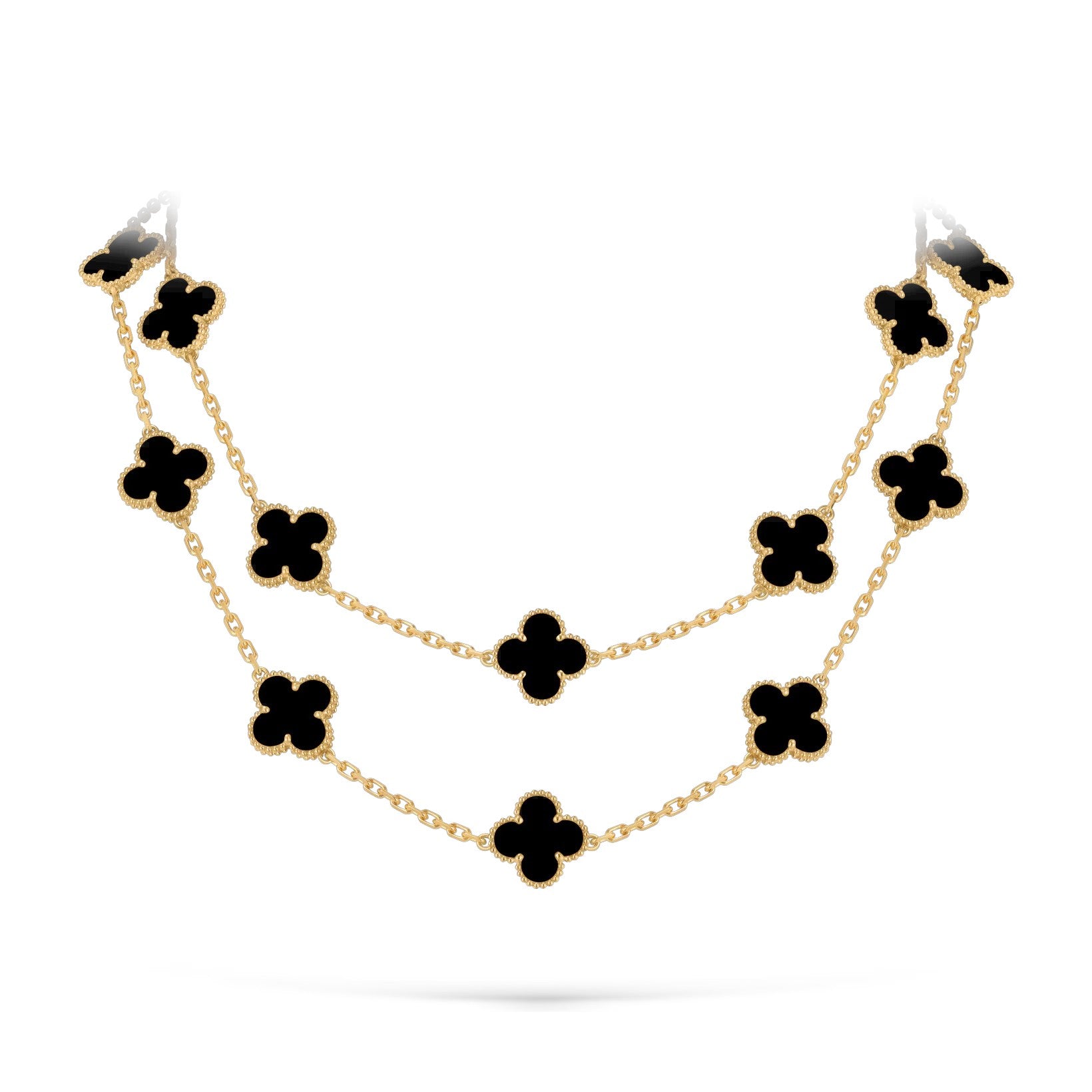 Classic 20-Motif Lucky Clover Long Necklace - 20-Flower Statement Chain Gold Collection