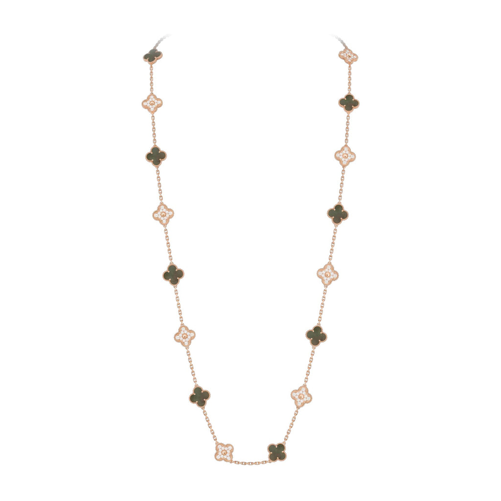 Klassische lange Halskette „Lucky Clover“ mit 20 Motiven, Roségold-Kollektion