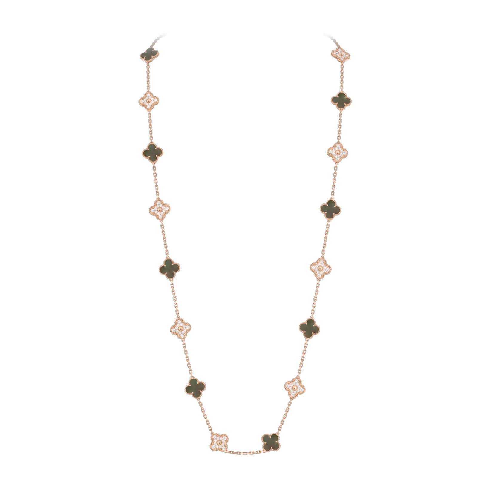 Classic 20-Motif Lucky Clover Long Necklace Rose Gold Collection