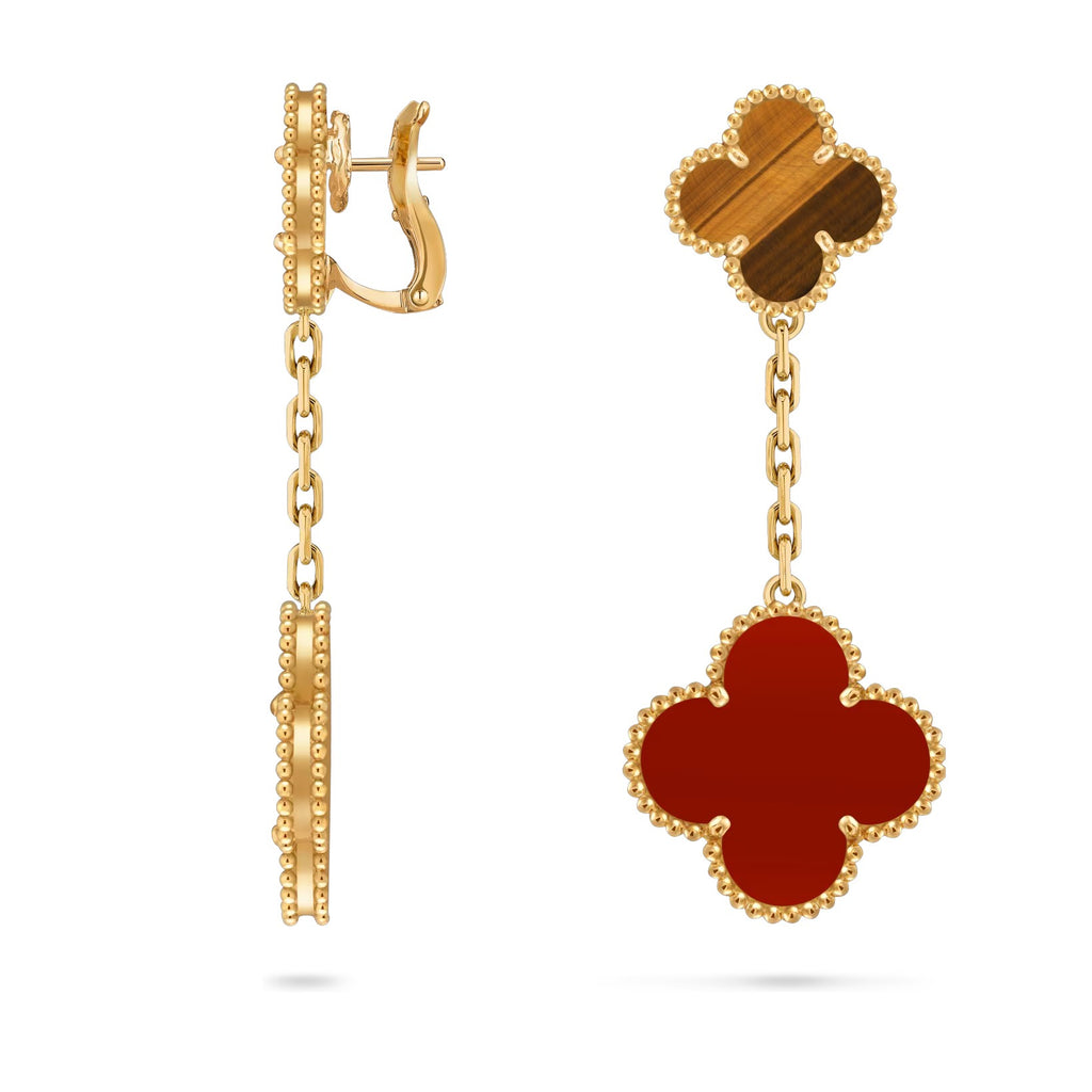 Clover Dual-Motif Statement Stud Earrings - Double-Charm Collection