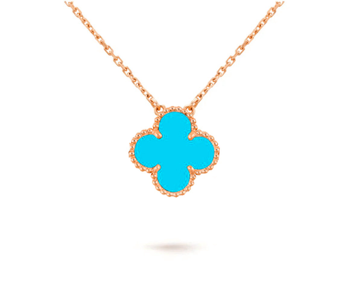 15mm Clover Flower Pendant Necklace - Natural Gemstone Signature Collection
