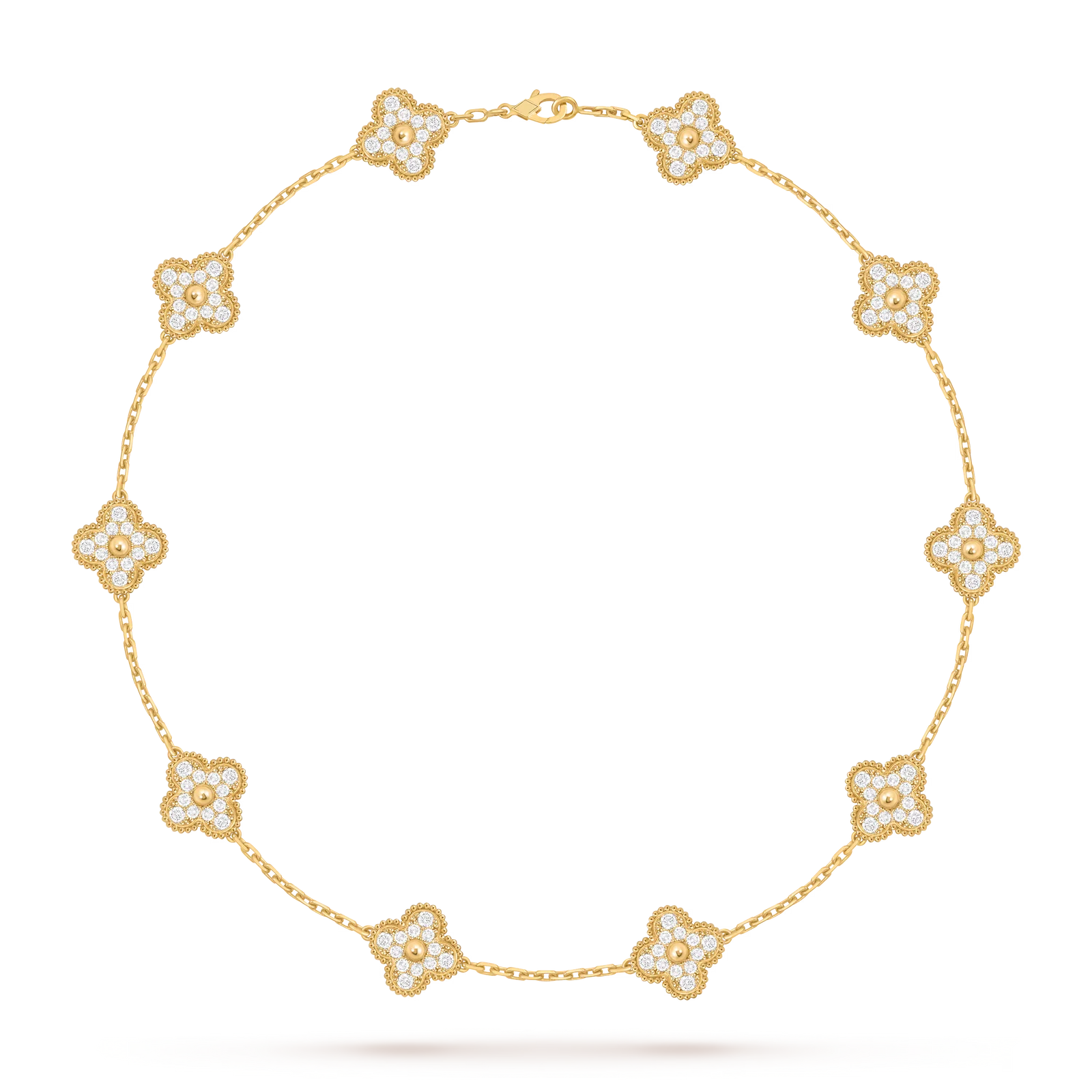 Classic Lucky 10-Motif Clover Necklace - 10-Flower Statement Chain Gold Collection