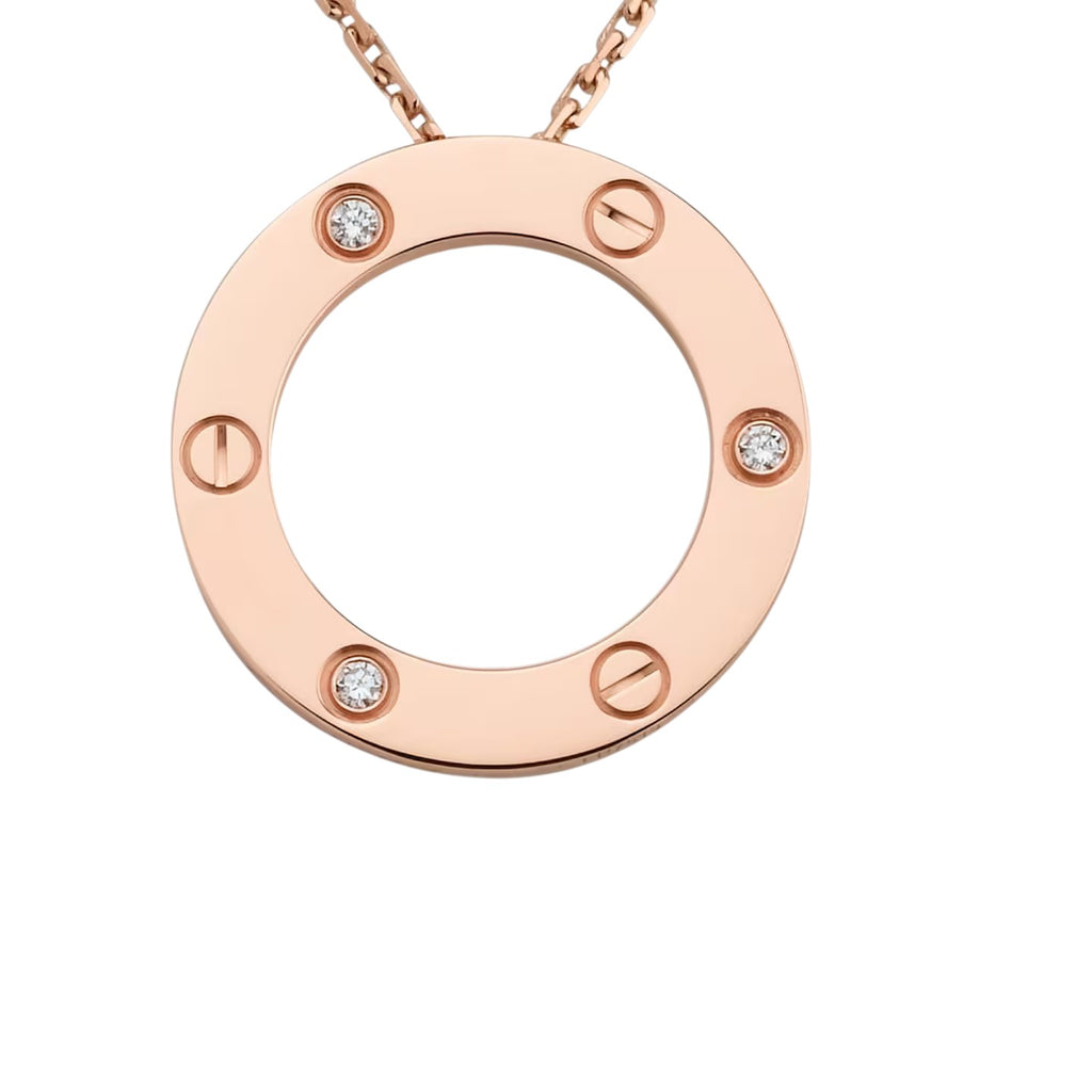 LIEBE Großer runder Anhänger 3-Diamant Halskette