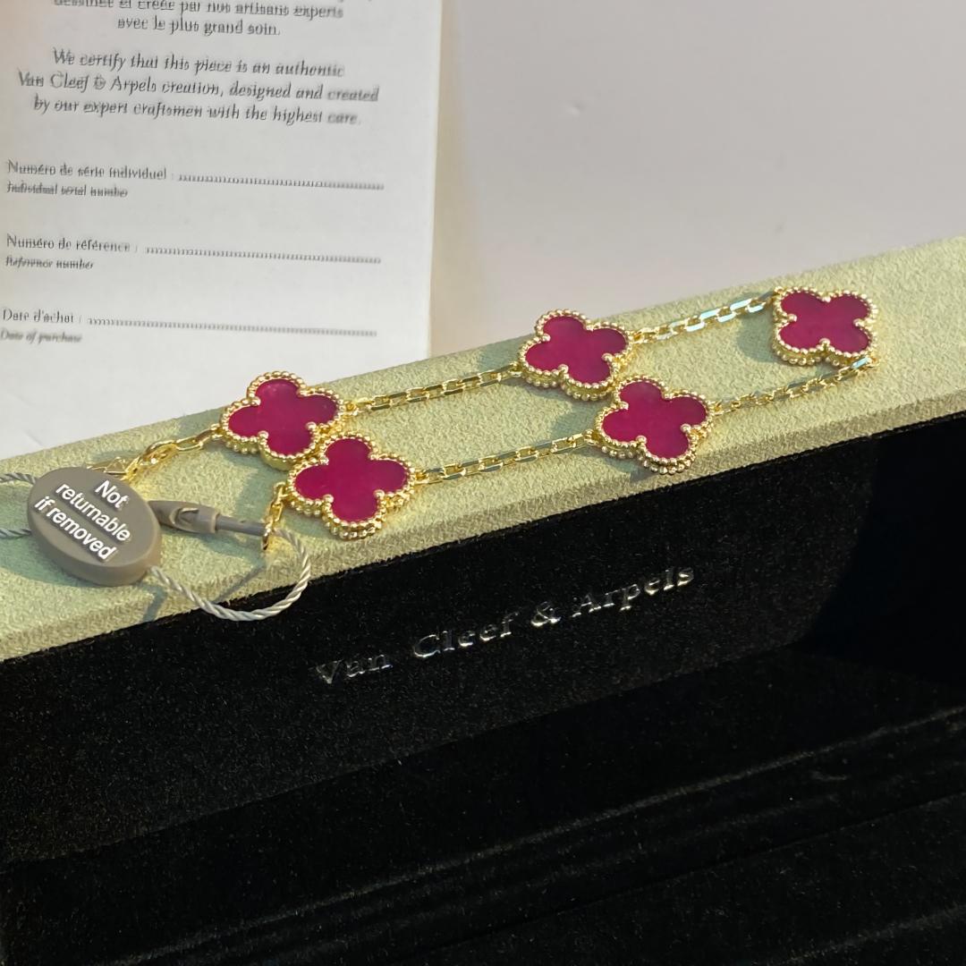 NEW CLOVER 5 MOTIFS PINK ENAMEL BRACELET