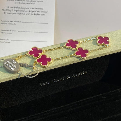 NEW CLOVER 5 MOTIFS PINK ENAMEL BRACELET