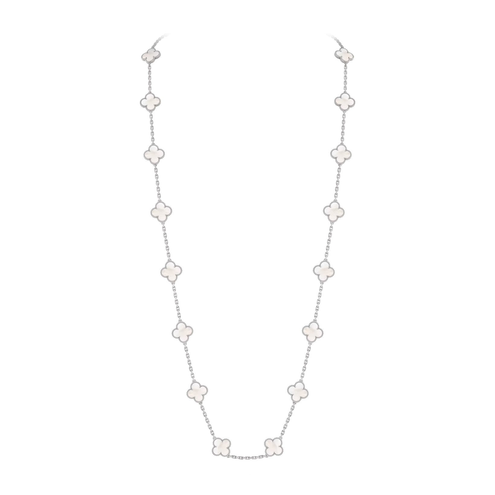 Classic 20-Motif Lucky Clover Long Necklace White Gold Collection