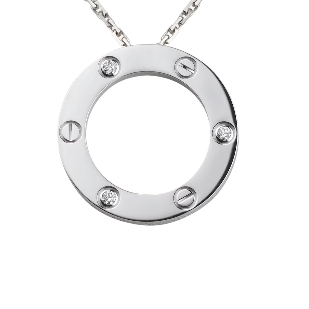 LIEBE Großer runder Anhänger 3-Diamant Halskette