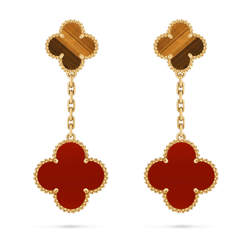 Clover Dual-Motif Statement Stud Earrings - Double-Charm Collection