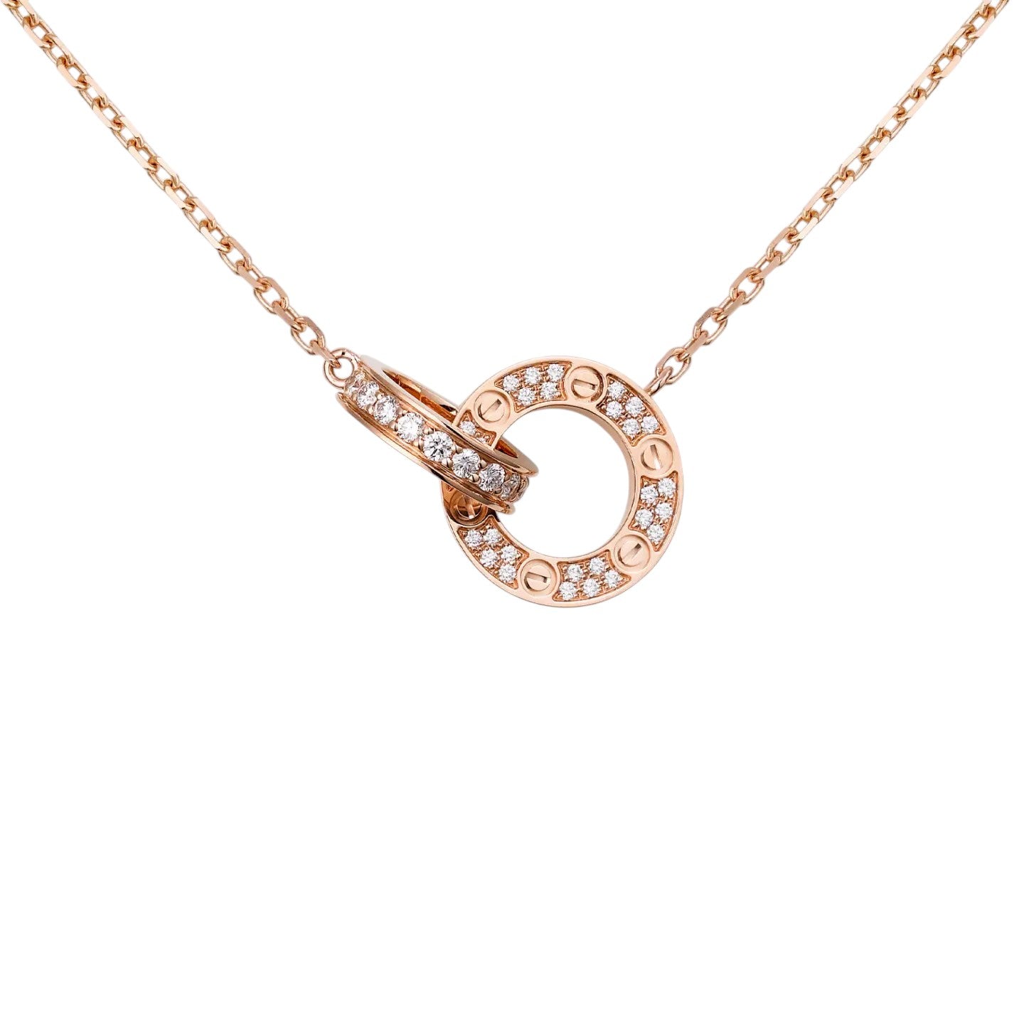 LOVE Double-Ring Pendant Necklace - Eternal Union & Harmony Talisman - Brilliant Diamond Accents