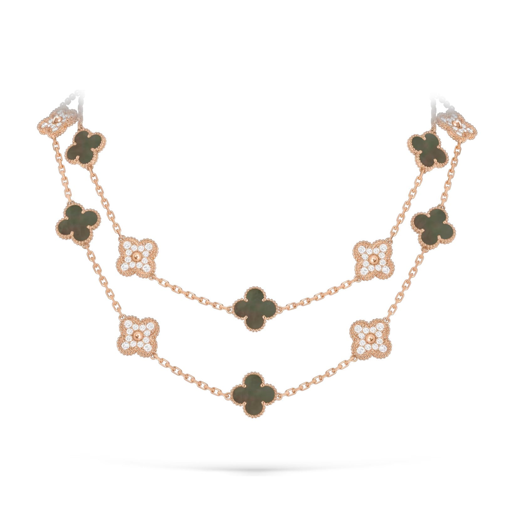 Classic 20-Motif Lucky Clover Long Necklace Rose Gold Collection