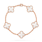 Glückliches 5-Motiv Kleeblattarmband - Natur Perlmutt