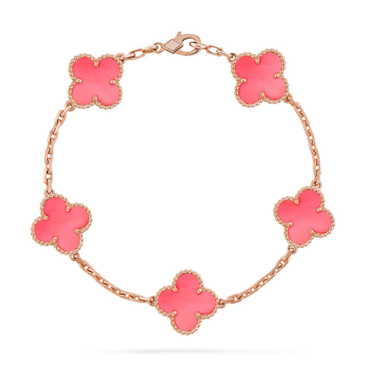 Lucky 5-Motif Clover Serenity Bracelet - Natural Pink Mother of Pearl