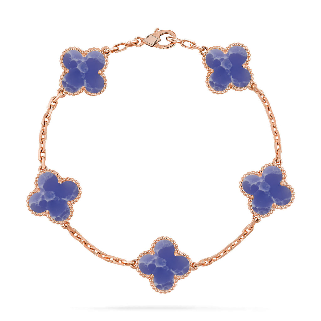Lucky Clover 5-Motif Bracelet - Blue Larimar Collection