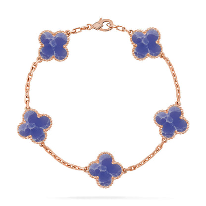 Glücksklee 5-Motiv-Armband – Blaue Larimar-Kollektion