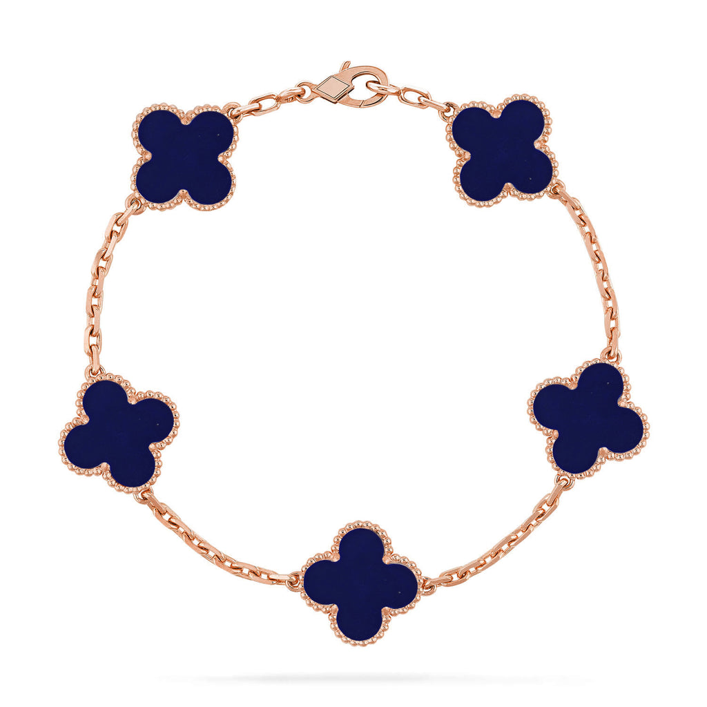 Lucky Clover 5-Motif Bracelet - Lapis Lazuli Collection