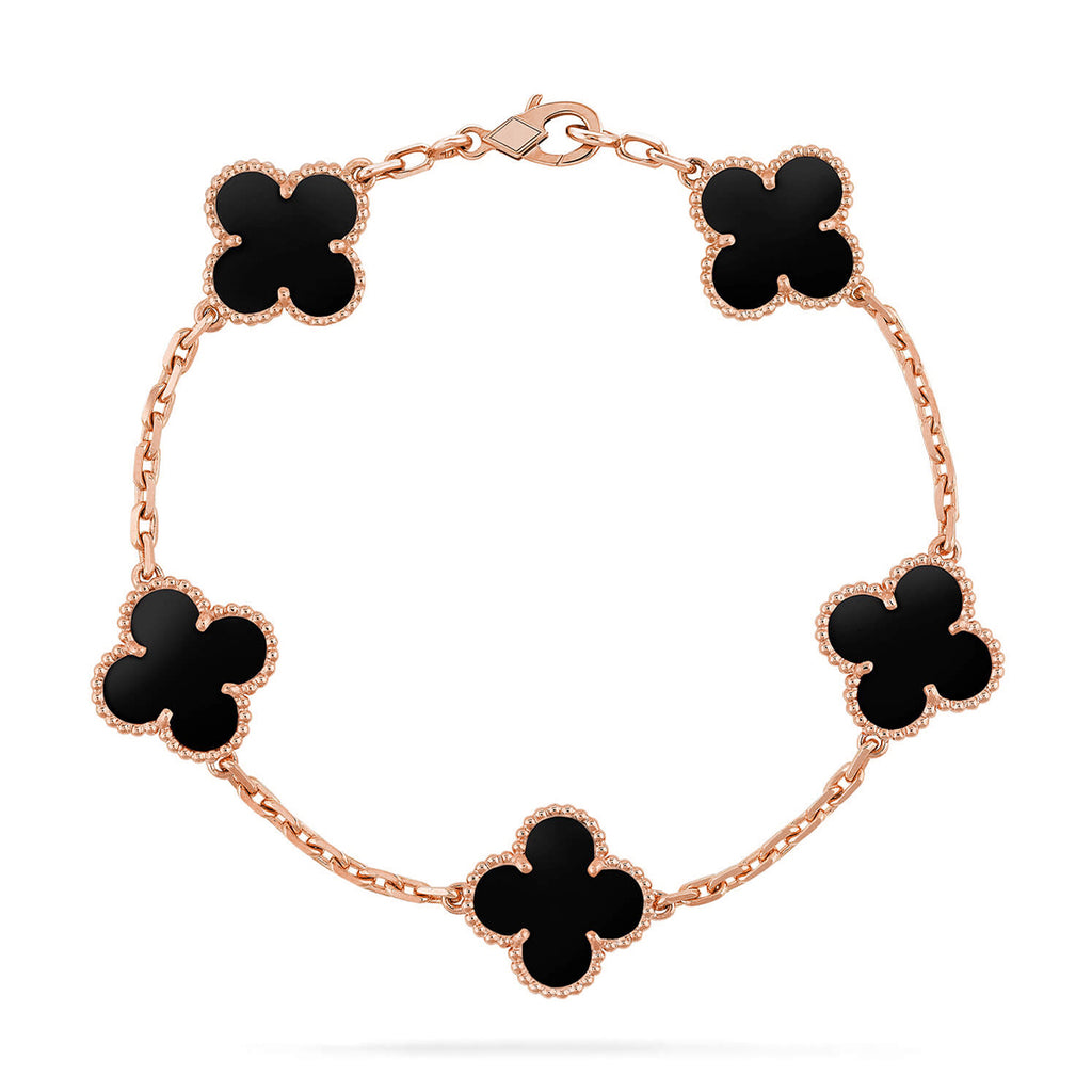 Lucky Clover 5-Motiv Armband – Black Onyx Kollektion