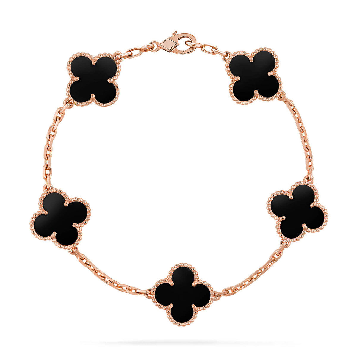 Lucky 5-Motif Clover Obsidian Protective Bracelet - Natural Black Obsidian