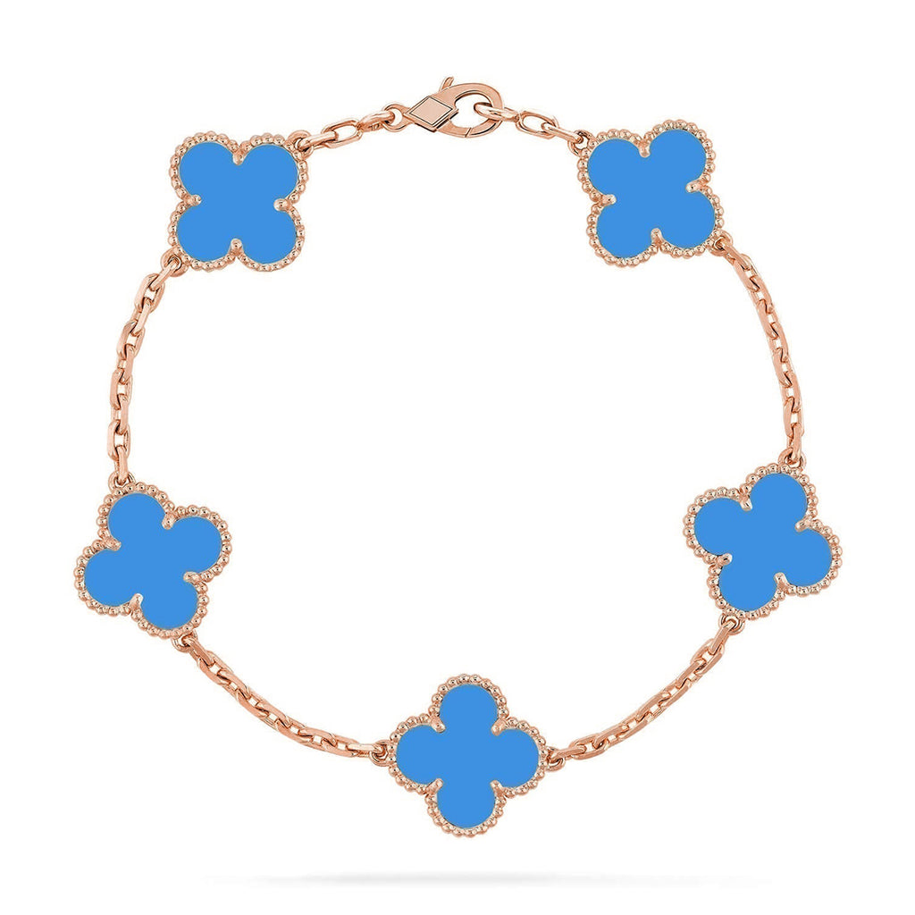 Lucky Clover 5-Motif Bracelet - Blue Agate Collection
