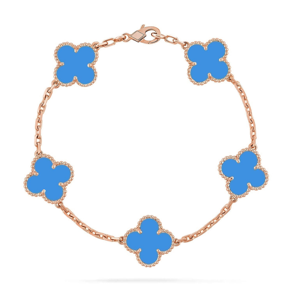 Lucky 5-Motif Clover Serenity Bracelet - Natural Blue Agate
