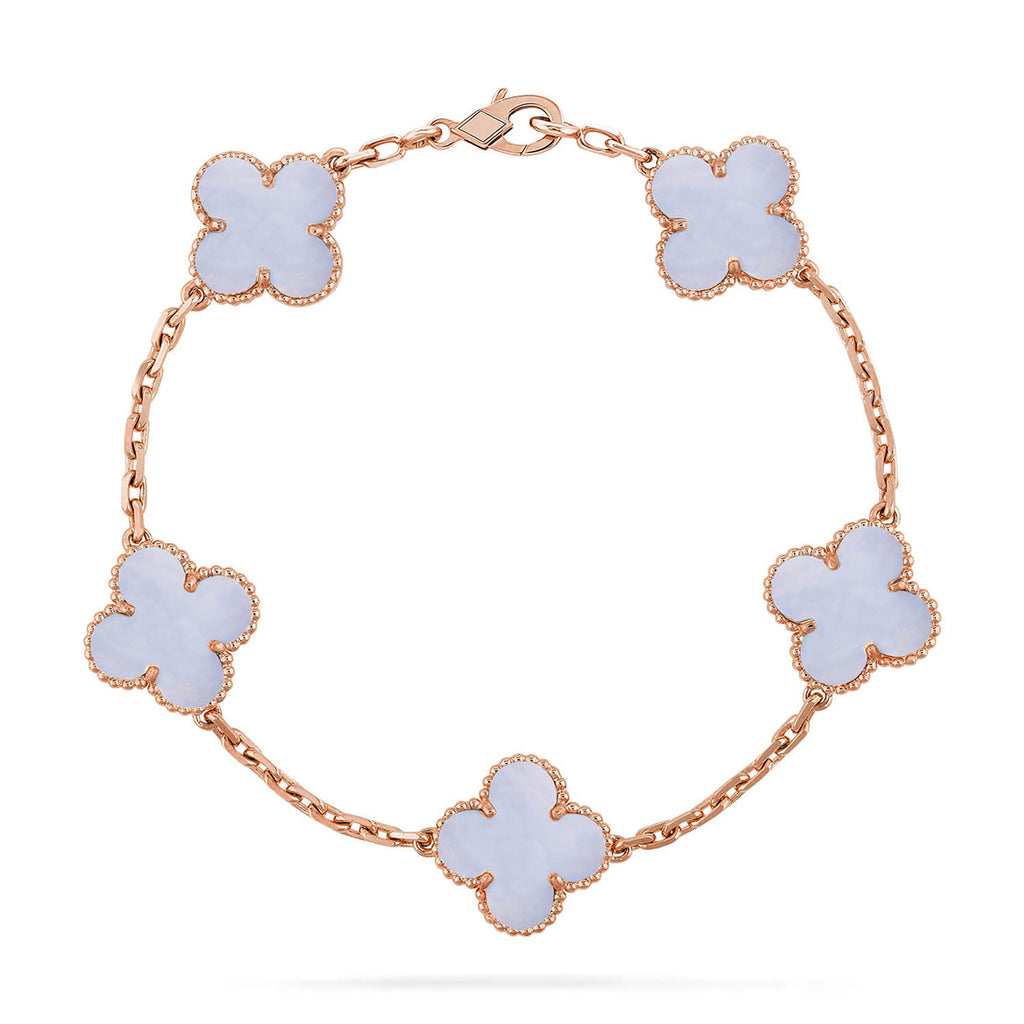 Lucky 5-Motif Clover Serenity Bracelet - Natural Violet Gemstone