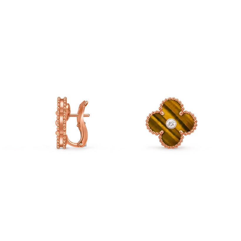 15mm Clover Flower Stud Earrings Diamond-Rose Gold Collection