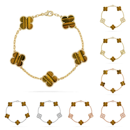 Lucky Clover 5-Motif Bracelet -  Tiger’s Eye Collection