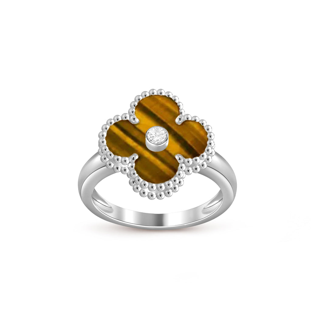 Lucky Clover Diamond-Accent White Gold Ring - Luxury Gemstone Collection