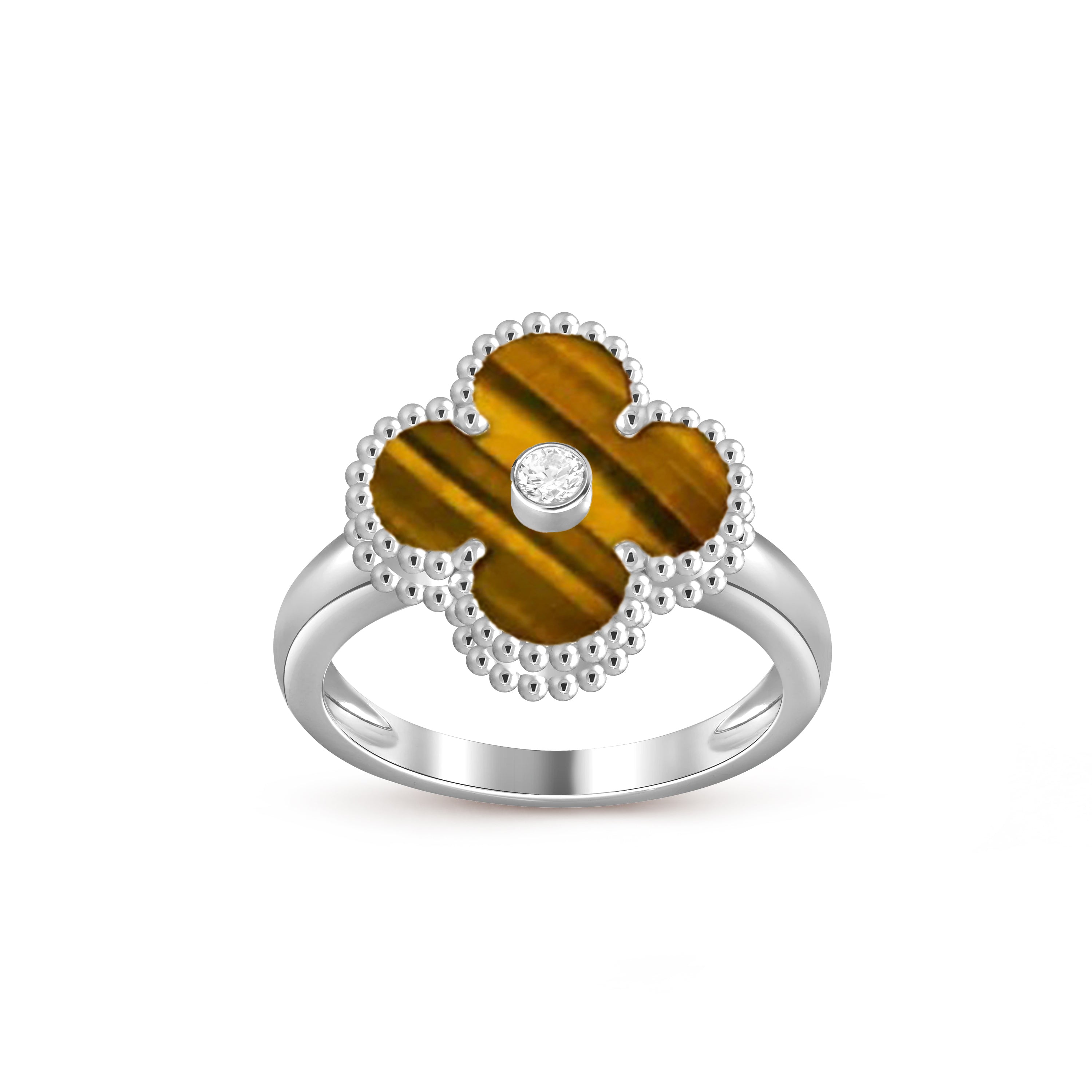 Glücks-Kleeblatt-Ring aus Weißgold mit Diamantakzent – Luxuriöse Edelsteinkollektion