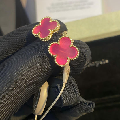 NEW CLOVER 15MM PINK ENAMEL STUD EARRINGS