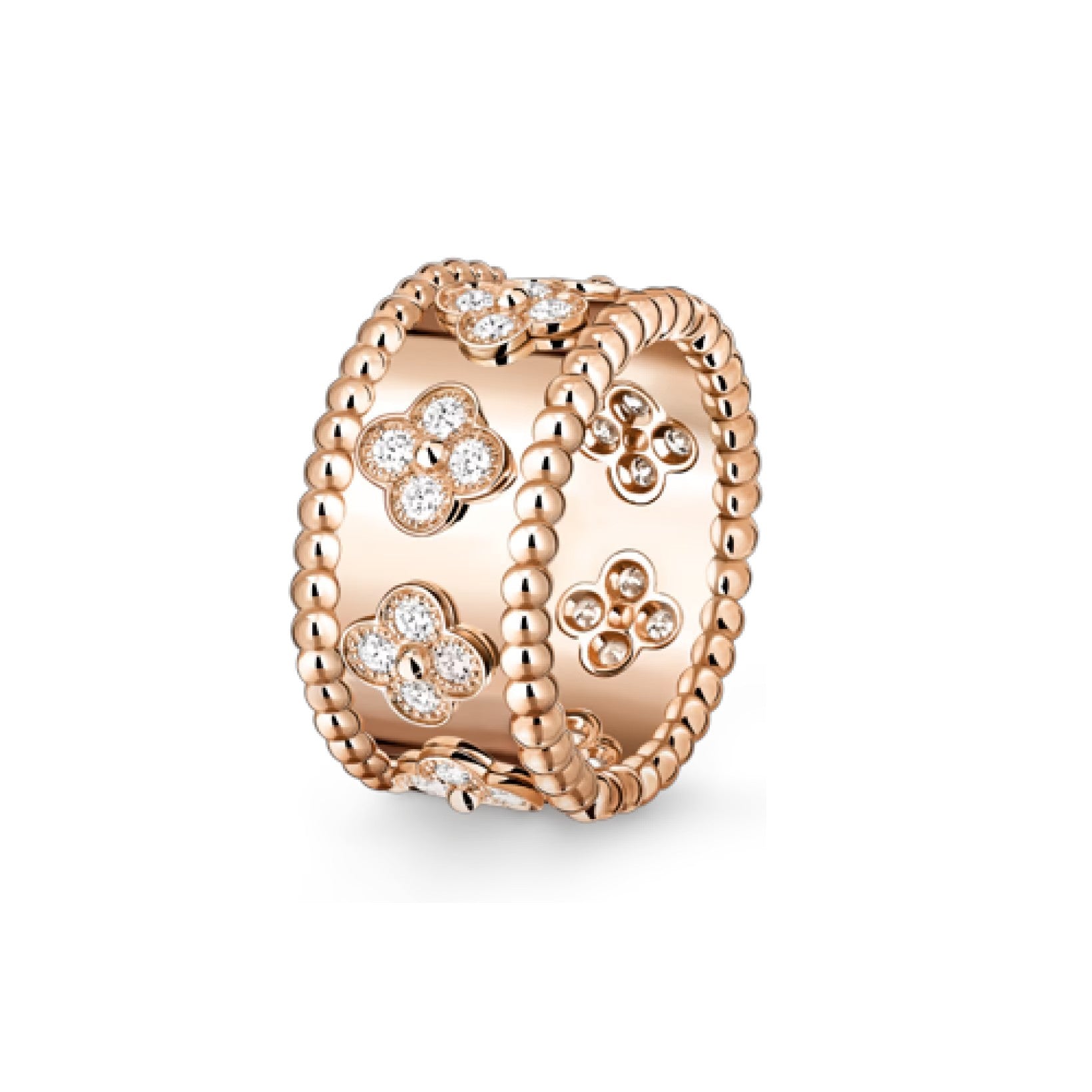 Kaleidoskop-Glanz Breiter Ring – Multi-Kleeblatt Diamant-Pavé Statement