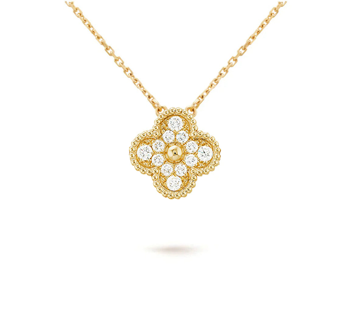 15mm Clover Flower Diamond Pendant Necklace Collection