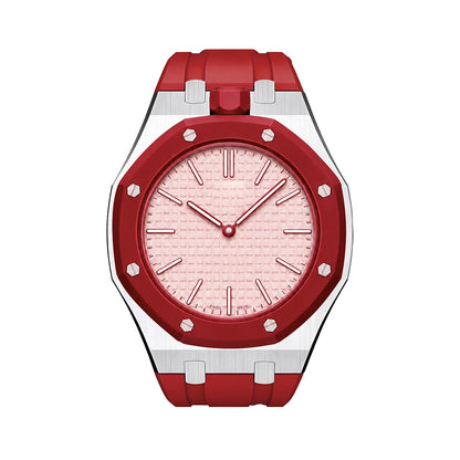 Eiche Pop Rot Stahl Silikonarmband