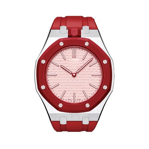 Eiche Pop Rot Stahl Silikonarmband