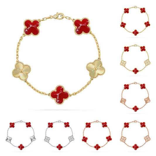 Lucky Clover 5-Motif Bracelet - Red Larimar Collection