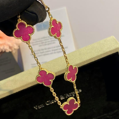 NEW CLOVER 5 MOTIFS PINK ENAMEL BRACELET
