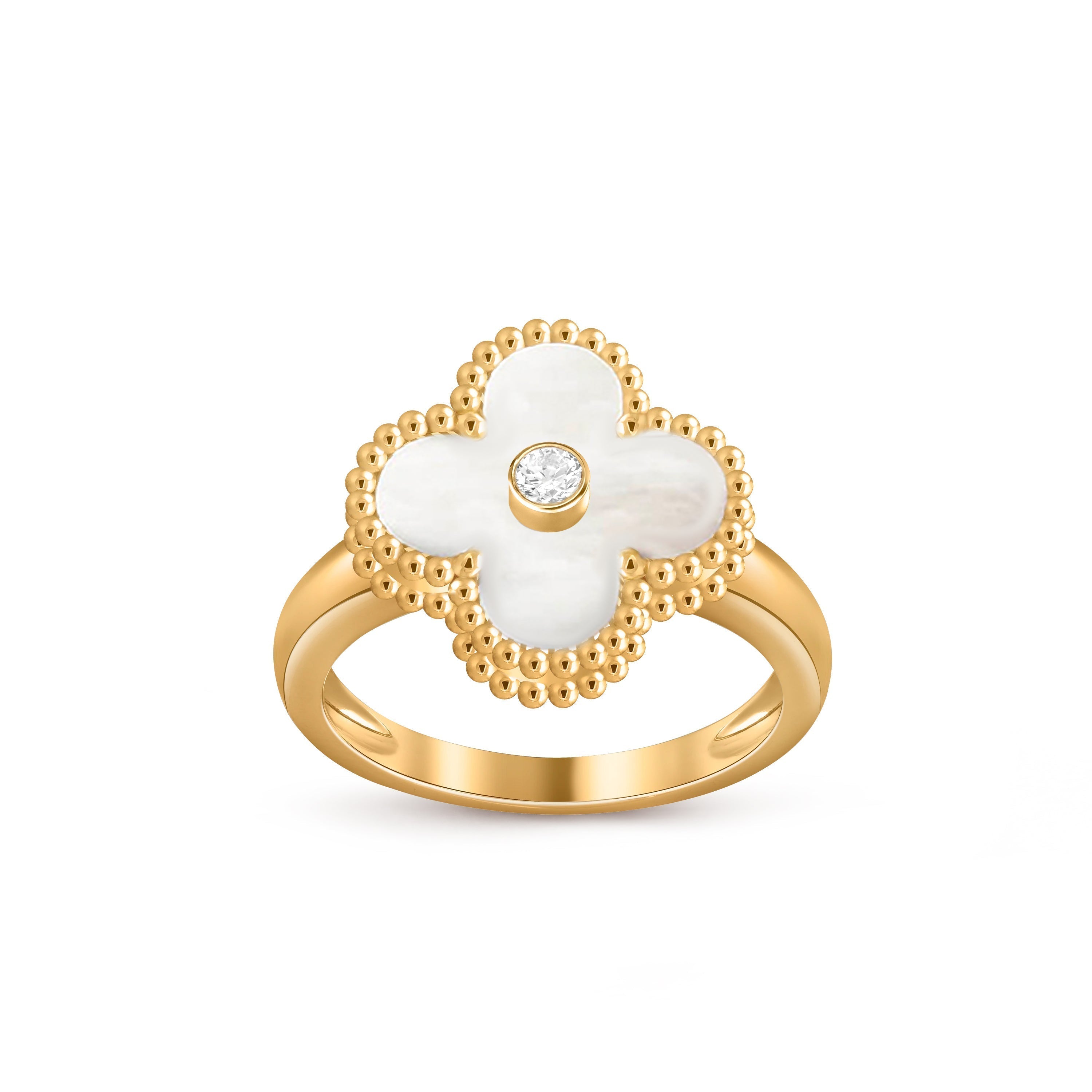 Kleeblatt-Ring mit Diamantakzenten aus Gold – Luxuriöse Edelsteinkollektion