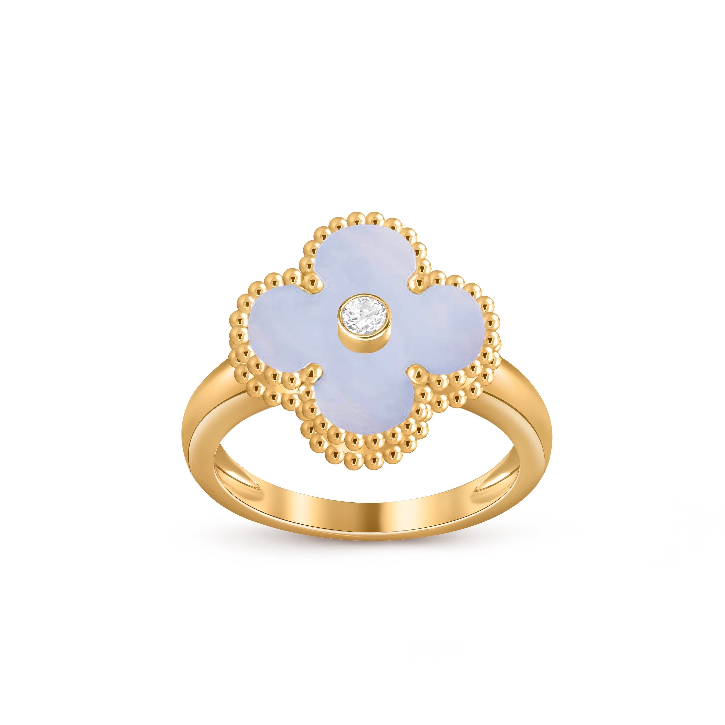 Kleeblatt-Ring mit Diamantakzenten aus Gold – Luxuriöse Edelsteinkollektion