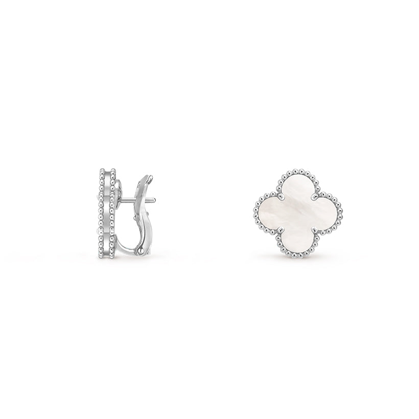 15mm Clover Flower Stud Earrings - Signature-White Gold Collection