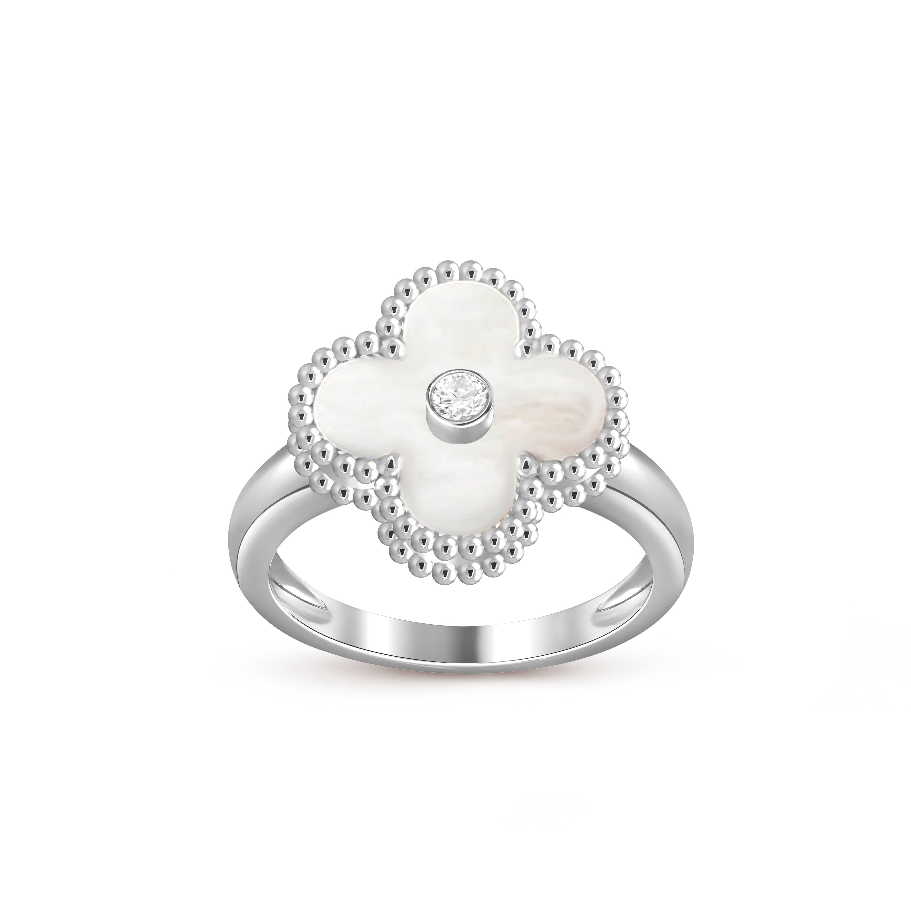Glücks-Kleeblatt-Ring aus Weißgold mit Diamantakzent – Luxuriöse Edelsteinkollektion