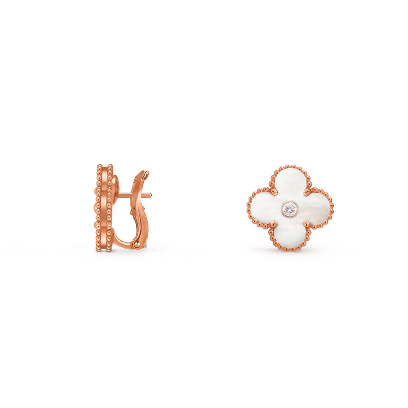 15mm Clover Flower Stud Earrings - Signature Diamond-Rose Gold Collection