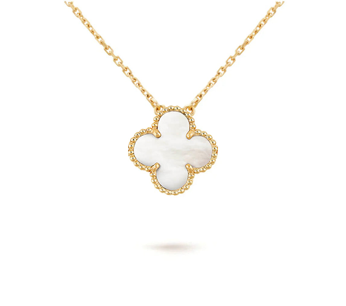 15mm Clover Flower Pendant Necklace - Natural Gemstone Signature Collection