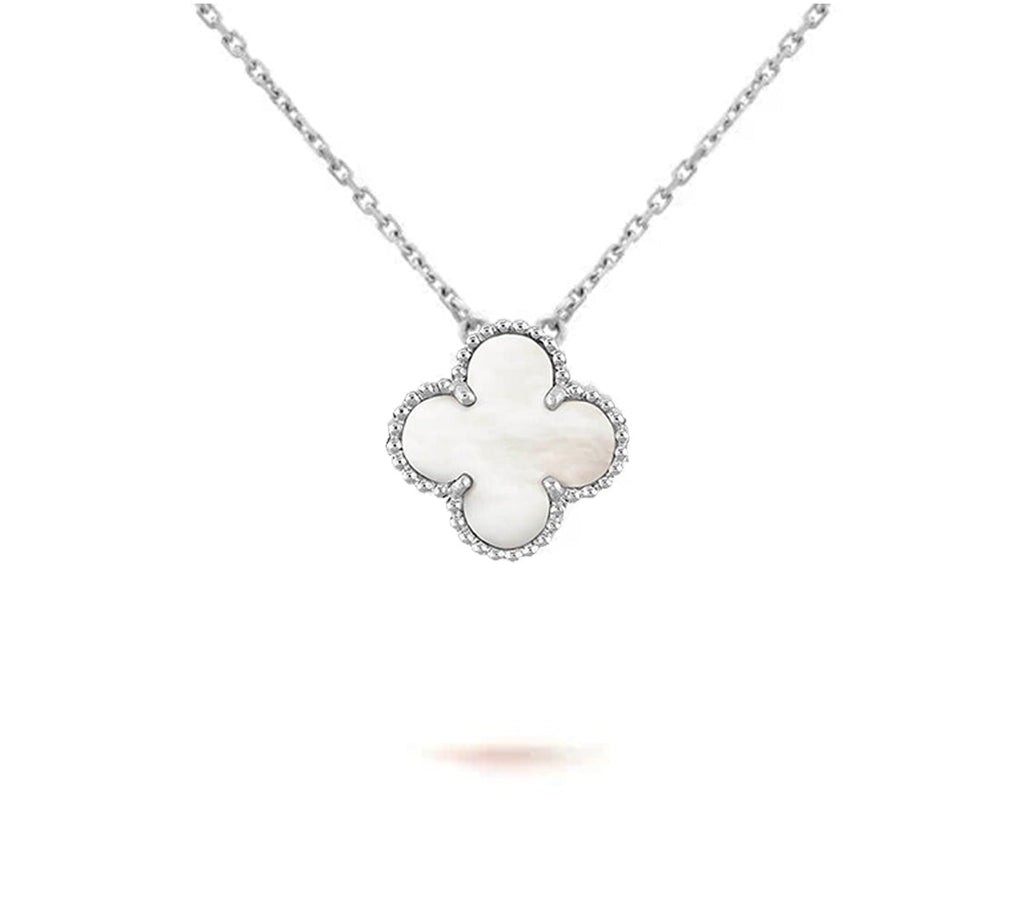 15mm Kleeblatt-Anhänger-Halskette – Signature Kollektion aus Naturstein und Weißgold