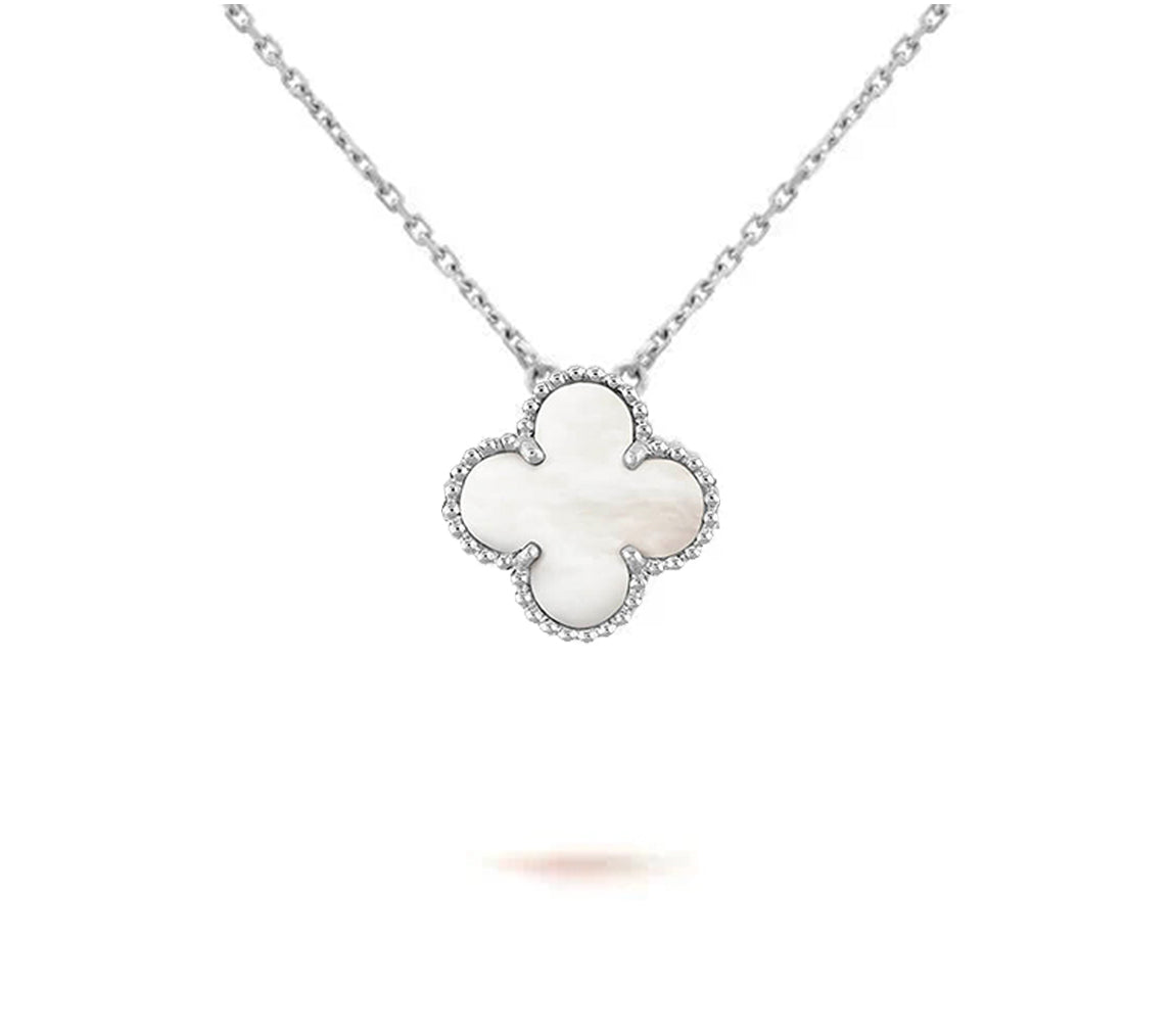 15mm Kleeblatt-Anhänger-Halskette – Signature Kollektion aus Naturstein und Weißgold