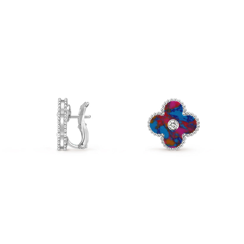 15mm Clover Flower Stud Earrings - Signature Diamond-White Gold Collection