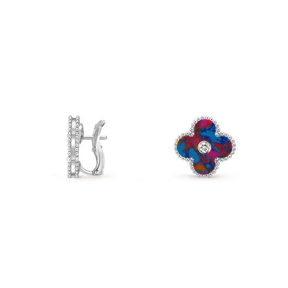 15mm Clover Flower Stud Earrings Diamond-White Gold Collection