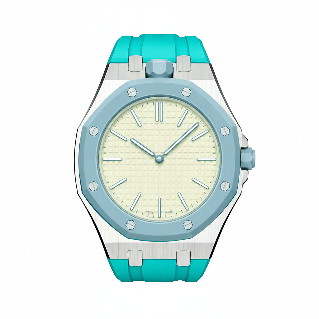 Eiche Pop Himmelblau Stahl Silikonarmband
