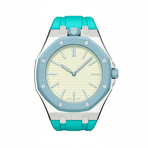 Eiche Pop Himmelblau Stahl Silikonarmband